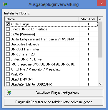 Abbildung 2:Ausgabepluginverwaltung DMXControl 2