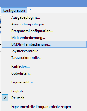 Abbildung 7:Aufrufen der DMXIn Konfiguration in DMXControl 2