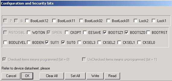 Abbildung 2.2:Fusebits für externen 8 MHz Quarz