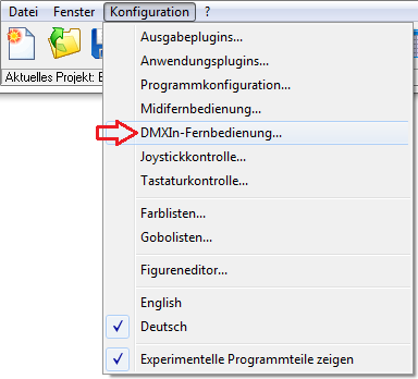 Abbildung 2:Öffen des Konfigurationsfensters