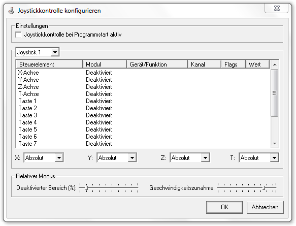 Abbildung 2:Fenster zur Konfiguration der Joysticksteuerung
