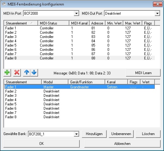 MIDI-Fernbedienung Konfiguration