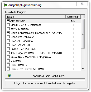 Abbildung 7.1:Die Verwaltung der Ausgabeplugins