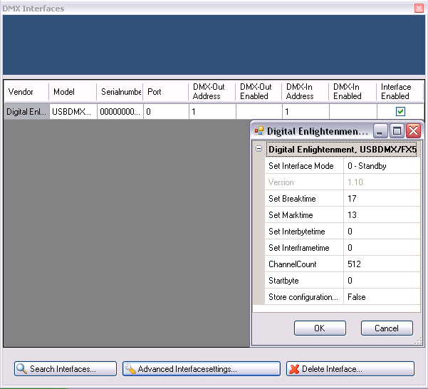 Abbildung 8:Ansicht der Erweiterten Einstellungen des DE- bzw. fx5-Interfaces