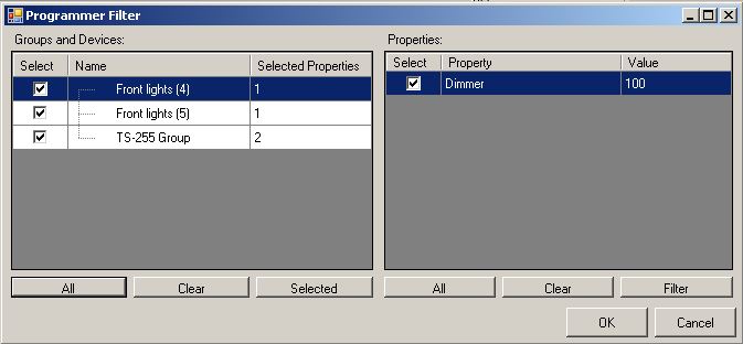 Abbildung 2:Einstellung der Scheinwerfer im "Programmer Filter"