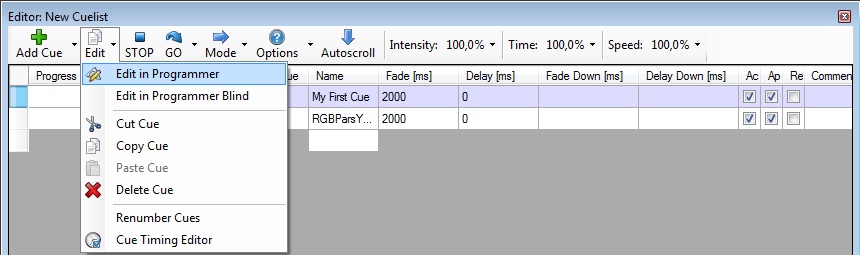 Abbildung 3:Anzeige der Menüeinträge des Dropdownmenüs von Edit
