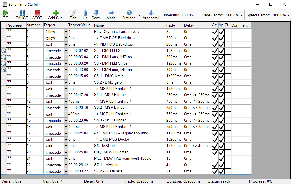 Abbildung 1:Szenenlisten-Editor mit einem Showintro.