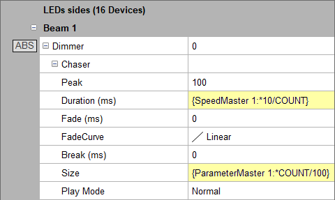 Abbildung 9:Anwendung des COUNT-Parameters beim Chaser-Effekt.
