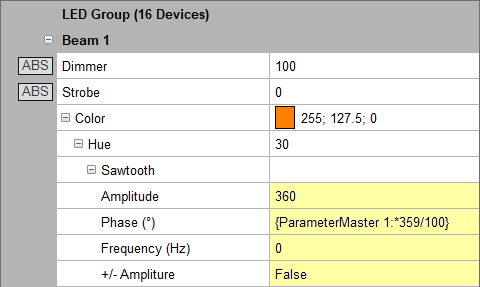 Abbildung 8:Skalierung des ParameterMasters 1 auf den Wertebereich 0° bis 359°.