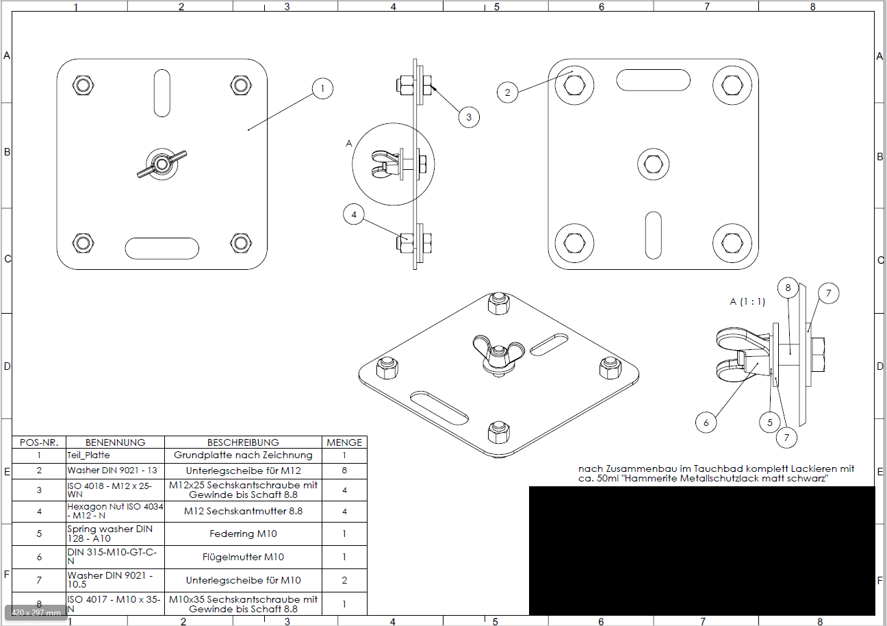 Zusammenbauzeichnung der Standplatte