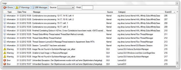 Abbildung 2:Logs-Panel von DMXControl 3